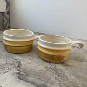 Ceramic Two-Tone Yellow Onion Soup Bowls Handles Canada 2003 Warm Decor Set of 2
